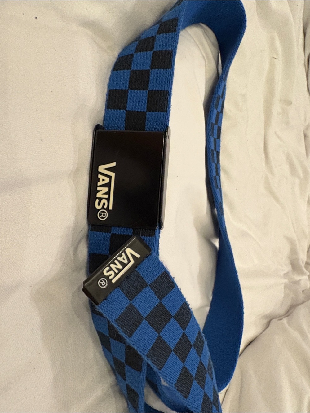 Vans Black and Blue Checker Web Belt with Logo Buckle